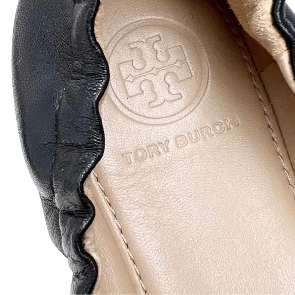New Tory Burch Shoes Ballet Flats Divine Bow Black Leather Ballerina Size 6.5