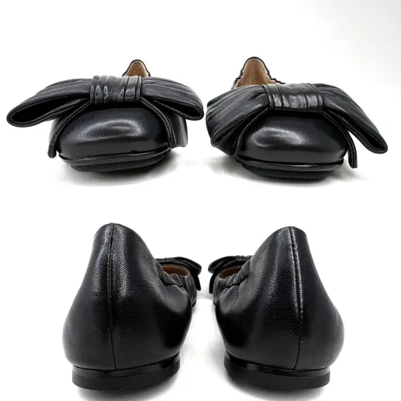 New Tory Burch Shoes Ballet Flats Divine Bow Black Leather Ballerina Size 6.5