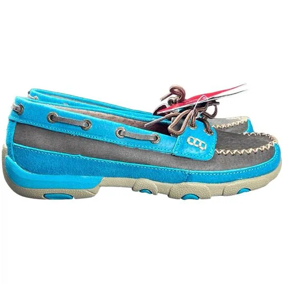 NEW Twisted X Boots Women's Leather Driving Moccasins, Brown/Turquoise, Size 7M