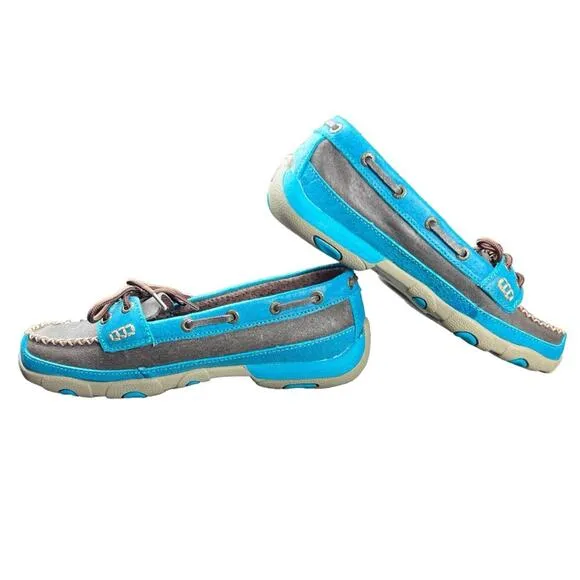 NEW Twisted X Boots Women's Leather Driving Moccasins, Brown/Turquoise, Size 7M