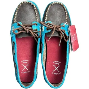 NEW Twisted X Boots Women's Leather Driving Moccasins, Brown/Turquoise, Size 7M