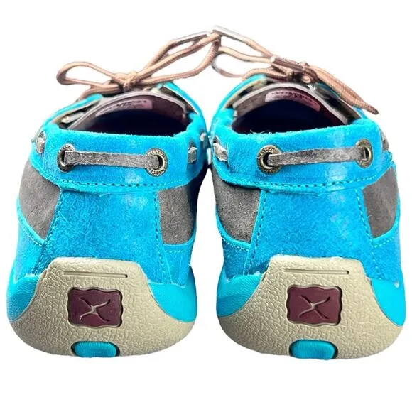 NEW Twisted X Boots Women's Leather Driving Moccasins, Brown/Turquoise, Size 7M