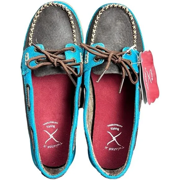 NEW Twisted X Boots Women's Leather Driving Moccasins, Brown/Turquoise, Size 7M