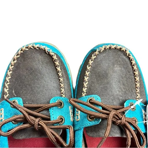 NEW Twisted X Boots Women's Leather Driving Moccasins, Brown/Turquoise, Size 7M