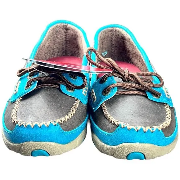 NEW Twisted X Boots Women's Leather Driving Moccasins, Brown/Turquoise, Size 7M