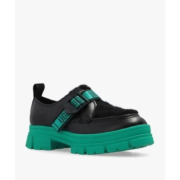 New! UGG Ashton Plush Leather/Wool Black/Green Lug Sole Shoes.