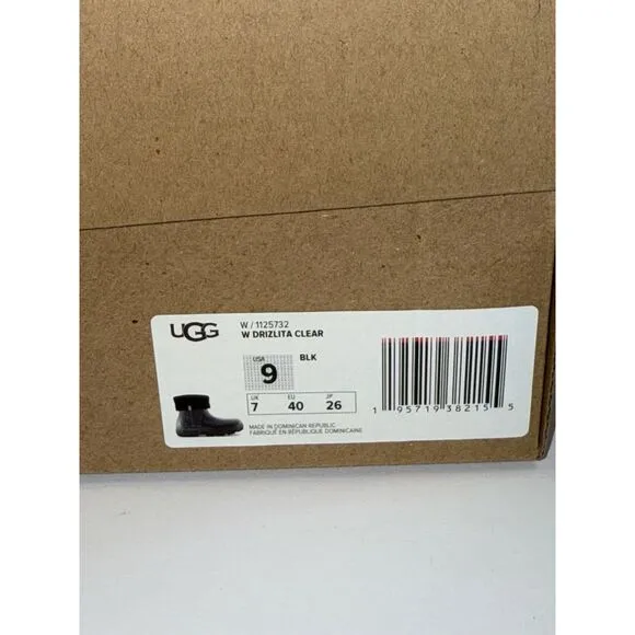 New UGG Clear Drizlita Waterproof Rubber Rain Boots Womens 9 Wool Warm Outdoor