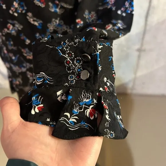NEW Veronica Beard Black Navy Blue Floral Preston Long Sleeve Silk Dress Sz8
