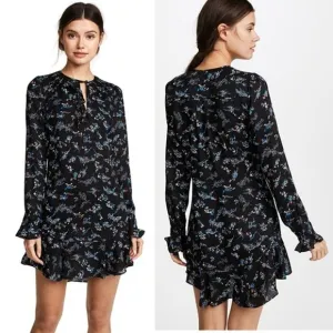 NEW Veronica Beard Black Navy Blue Floral Preston Long Sleeve Silk Dress Sz8