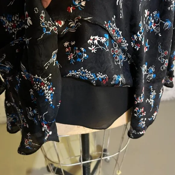 NEW Veronica Beard Black Navy Blue Floral Preston Long Sleeve Silk Dress Sz8
