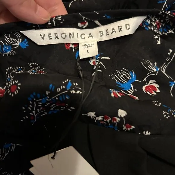 NEW Veronica Beard Black Navy Blue Floral Preston Long Sleeve Silk Dress Sz8