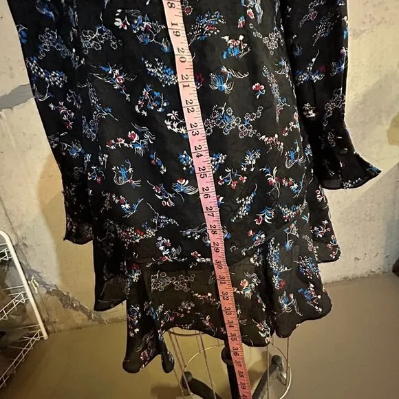 NEW Veronica Beard Black Navy Blue Floral Preston Long Sleeve Silk Dress Sz8