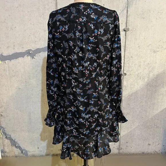 NEW Veronica Beard Black Navy Blue Floral Preston Long Sleeve Silk Dress Sz8