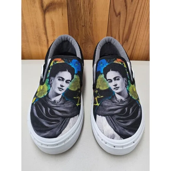 New Vintage &quot;Frida Khalo&quot; Black Women's Slip On Shoes Size 7