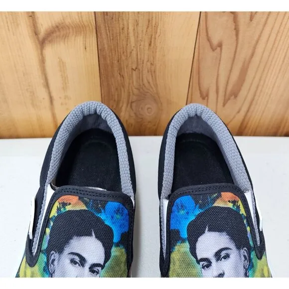 New Vintage &quot;Frida Khalo&quot; Black Women's Slip On Shoes Size 7