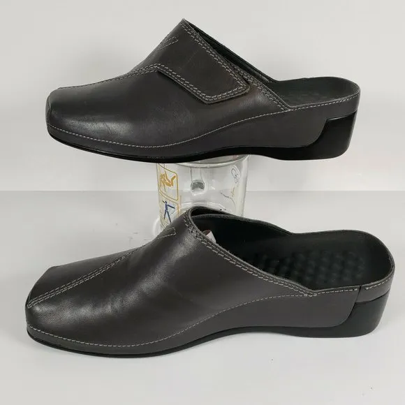 New VITAL Womens Gray Mules US 6.5 EU 37 Leather Uppers, Made in Austria