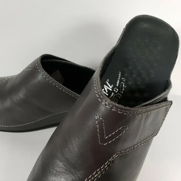 New VITAL Womens Gray Mules US 6.5 EU 37 Leather Uppers, Made in Austria