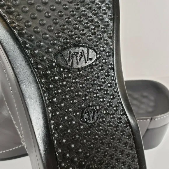 New VITAL Womens Gray Mules US 6.5 EU 37 Leather Uppers, Made in Austria