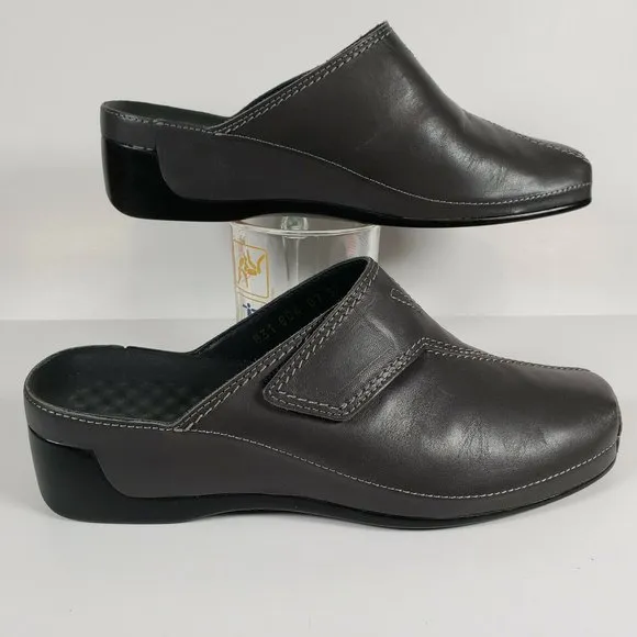 New VITAL Womens Gray Mules US 6.5 EU 37 Leather Uppers, Made in Austria