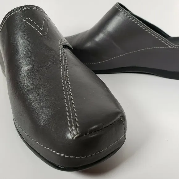 New VITAL Womens Gray Mules US 6.5 EU 37 Leather Uppers, Made in Austria