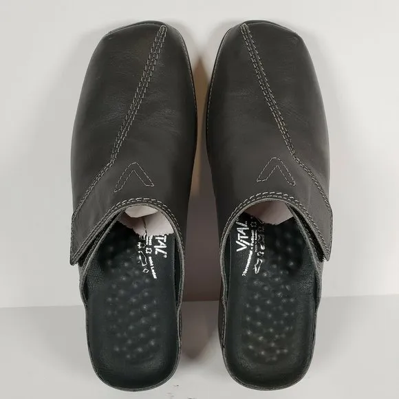 New VITAL Womens Gray Mules US 6.5 EU 37 Leather Uppers, Made in Austria