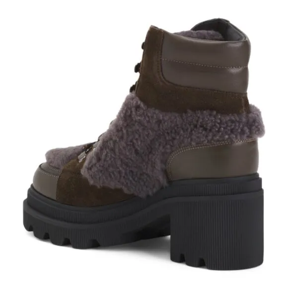 NEW VOILE BLANCHE Cloden Shearling Lined Leather Booties army green women 1266tn