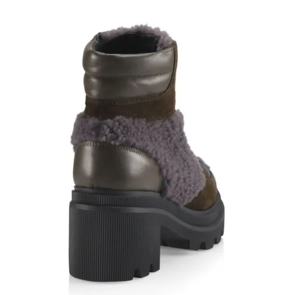 NEW VOILE BLANCHE Cloden Shearling Lined Leather Booties army green women 1266tn