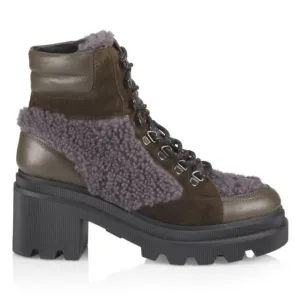 NEW VOILE BLANCHE Cloden Shearling Lined Leather Booties army green women 1266tn