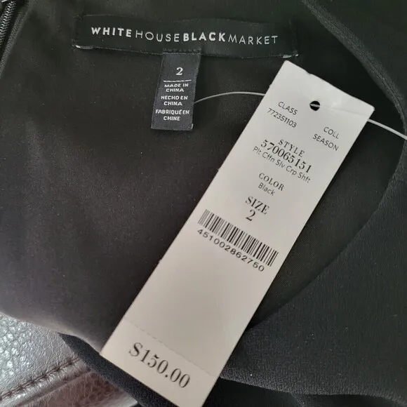 NEW White House Black Market Chiffon Balloon Sleeve Black Shift Dress Size 2