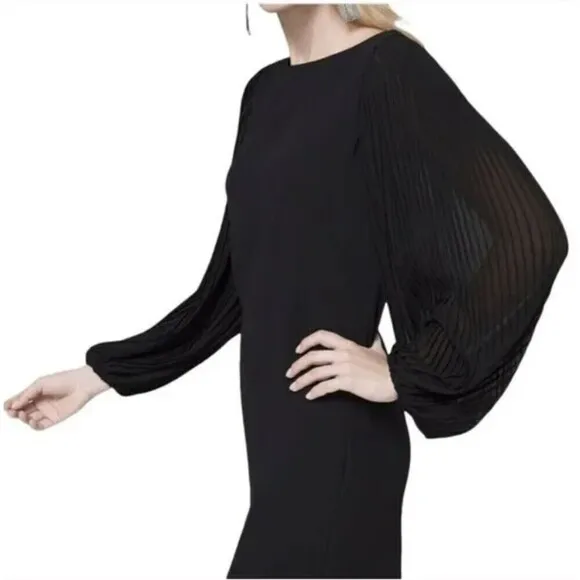 NEW White House Black Market Chiffon Balloon Sleeve Black Shift Dress Size 2