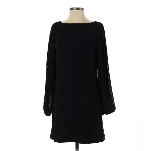 NEW White House Black Market Chiffon Balloon Sleeve Black Shift Dress Size 2