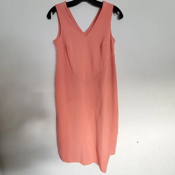 NEW Wolford Mid Coral Peach V Neck Sleeveless Asymmetric Bodycon Dress Size 4