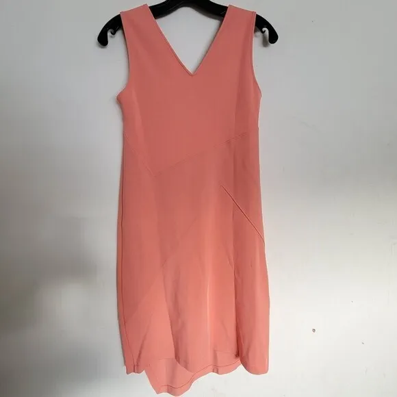 NEW Wolford Mid Coral Peach V Neck Sleeveless Asymmetric Bodycon Dress Size 4