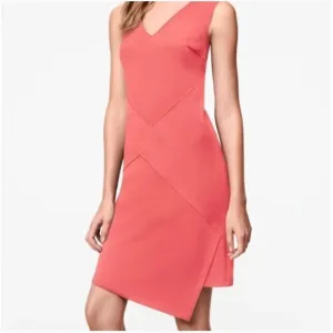 NEW Wolford Mid Coral Peach V Neck Sleeveless Asymmetric Bodycon Dress Size 4