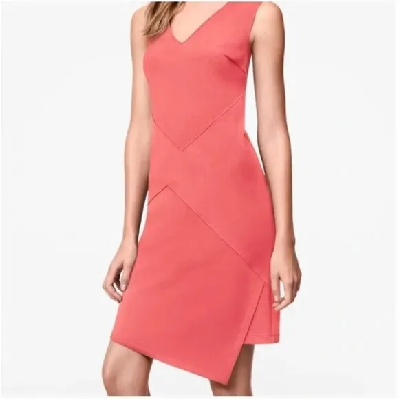 NEW Wolford Mid Coral Peach V Neck Sleeveless Asymmetric Bodycon Dress Size 4