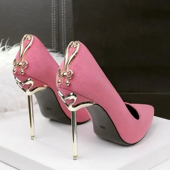 New Women Sexy Metal Heel Pointed-Toe High Heels Shoes Size 38