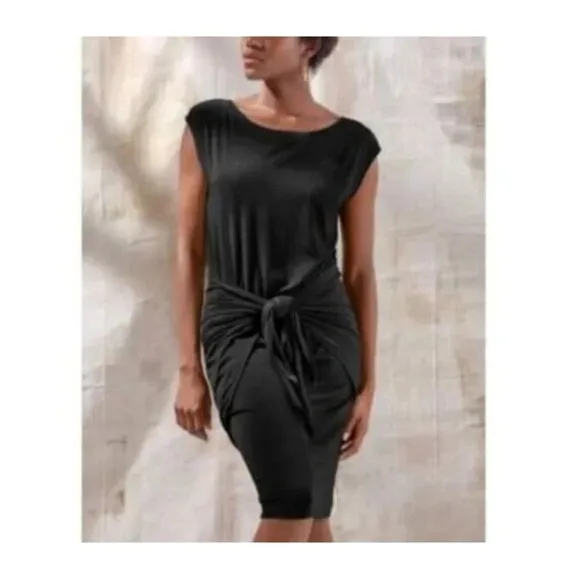 New Womens NWT PrAna L Black Dress Foundation Tie Soft Cap Sleeves Tencel Modal