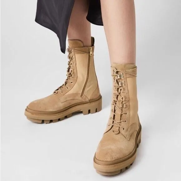 New All Saints Beth Suede Combat Boots Women’s Size 10