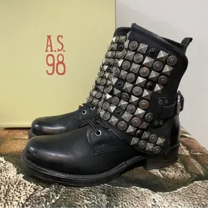 NIB AS98 Black Heavy Studded Boots Size 39