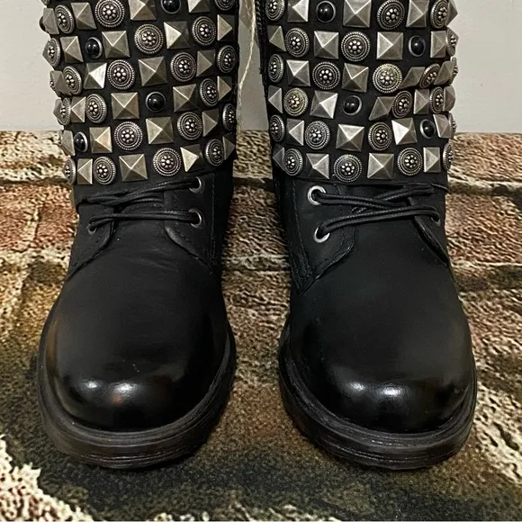 NIB AS98 Black Heavy Studded Boots Size 39
