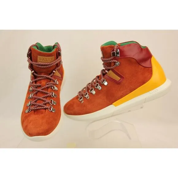 NIB BALLY AVYD SIENNA SUEDE RED LEATHER LOGO TOP SNEAKERS 10.5 US 43.5 ITALY