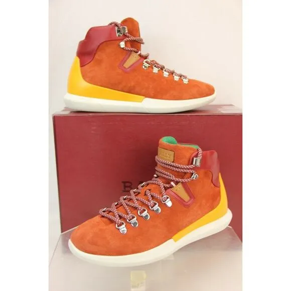 NIB BALLY AVYD SIENNA SUEDE RED LEATHER LOGO TOP SNEAKERS 10.5 US 43.5 ITALY