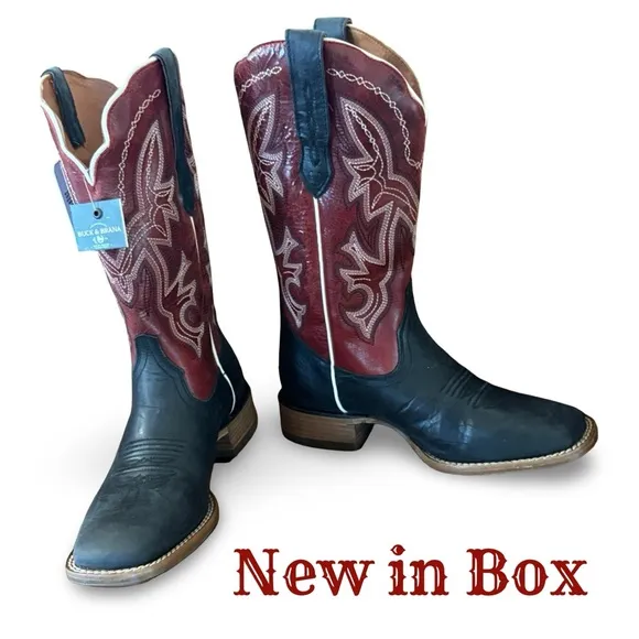 NIB Buck &amp; Brana Women’s Fedra Authentic Leather Cowgirl Boots Size 8 Black