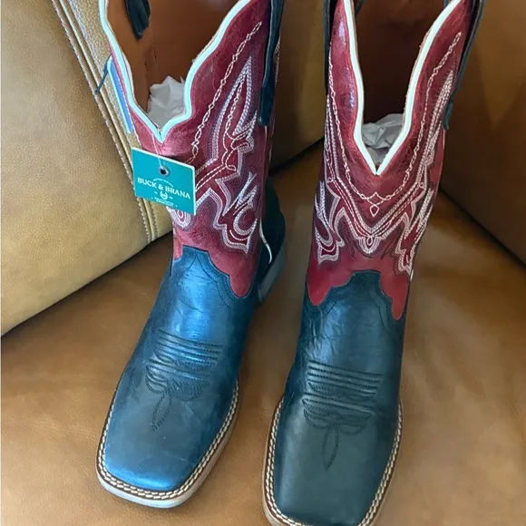 NIB Buck &amp; Brana Women’s Fedra Authentic Leather Cowgirl Boots Size 8 Black