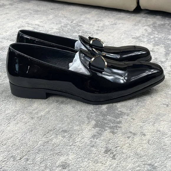 NIB Moretti Black Label Dylan Patent Leather Smoking Loafers Black Tie Wedding
