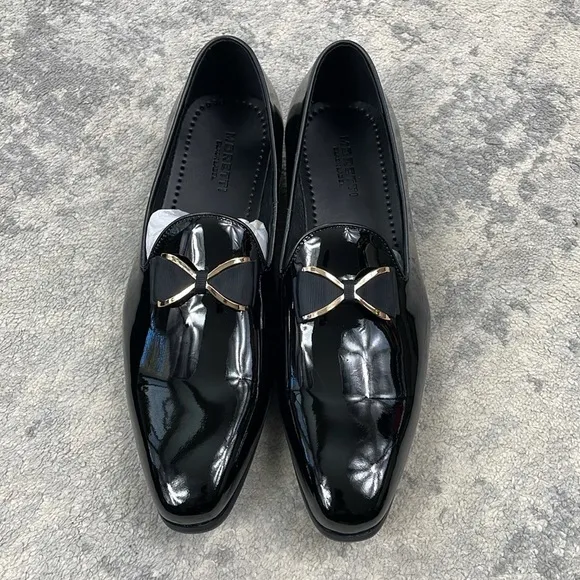 NIB Moretti Black Label Dylan Patent Leather Smoking Loafers Black Tie Wedding