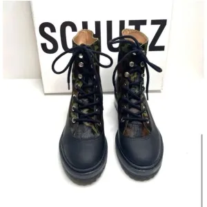 NIB SHUTZ JUNGLE ARMY MAFADA CALF HAIR LEATHER COMBAT BOOTS/BOOTIES SZ: 8