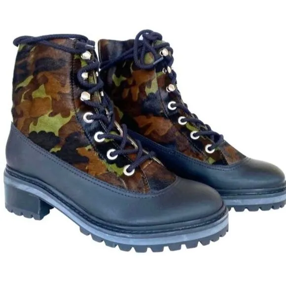 NIB SHUTZ JUNGLE ARMY MAFADA CALF HAIR LEATHER COMBAT BOOTS/BOOTIES SZ: 8