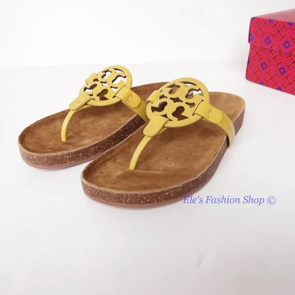 NIB Tory Burch Miller Cloud Leather Sandal Lemon Lime US 6.5 7 7.5 8 8.5 9 9.5