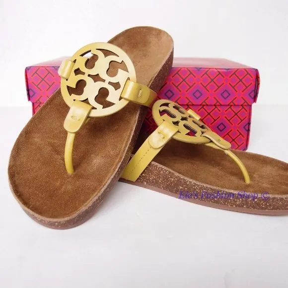 NIB Tory Burch Miller Cloud Leather Sandal Lemon Lime US 6.5 7 7.5 8 8.5 9 9.5